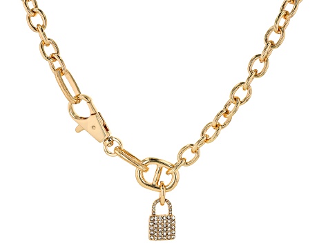 Crystal Gold Tone Pave Lock Necklace