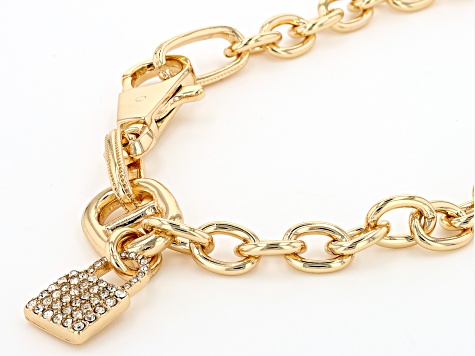 Crystal Gold Tone Pave Lock Necklace