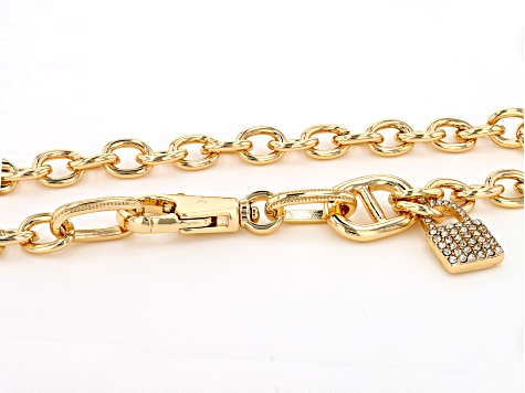 Crystal Gold Tone Pave Lock Necklace