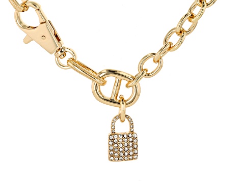 Crystal Gold Tone Pave Lock Necklace