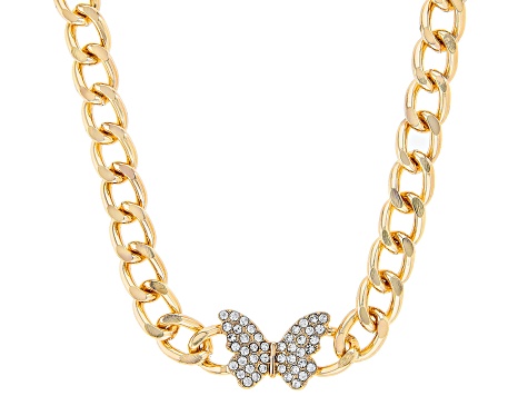 Crystal Gold Tone Butterfly Choker Necklace