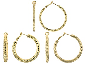 Gold Tone Set of 3 Hoop Earrings, 4x40mm