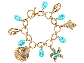 Picture of Pearl Simulant Gold Tone Sea Life Charm Bracelet