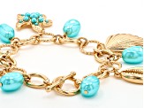 Pearl Simulant Gold Tone Sea Life Charm Bracelet