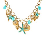 Pearl Simulant Gold Tone Sea Life Charm Necklace