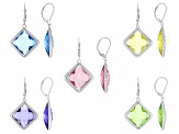 Multi-Color Pastel Crystal Silver Tone Set of 5 Earrings