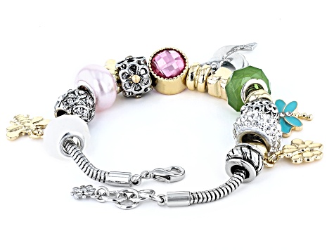 Multi-Color Crystal Silver Tone Springtime Charm Bracelet