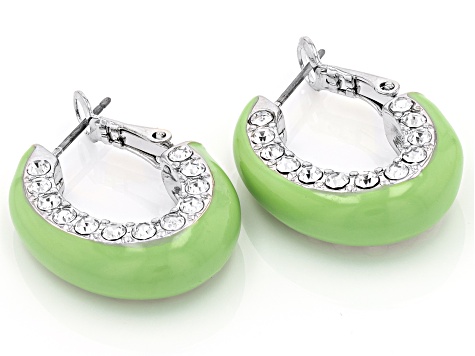 Crystal & Multi-Color Enamel Silver Tone Set of 5 Hoop Earrings