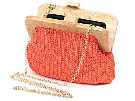 Gold Tone Wooden Fabric Clutch