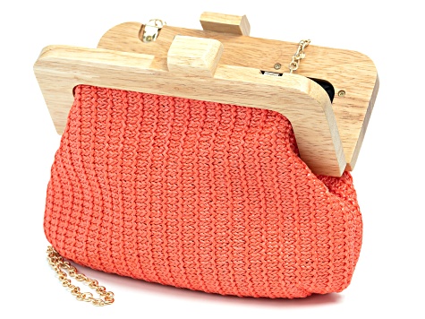 Gold Tone Wooden Fabric Clutch
