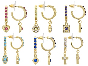 Multi-Color Crystal Gold Tone Set Of 6 Earrings