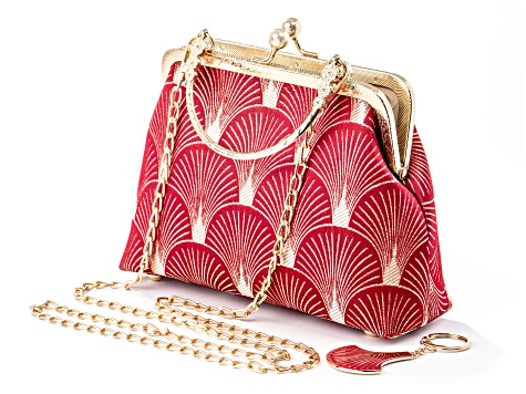 Red Cloth With Gold Tone Art Deco Clutch With Matching Key Chain ...