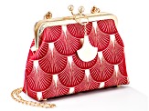 Red Cloth With Gold Tone Art Deco Clutch With Matching Key Chain