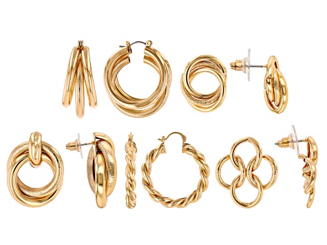 Gold Tone Set of 5 Earrings