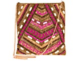 Pink Seedbead Handbag With Gold Tone Strap