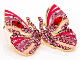 Set of 3 Crystal & Epoxy Gold Tone Butterfly Earrings