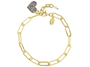 Crystal Heart Charm Gold Tone Paperclip Anklet