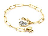Crystal Heart Charm Gold Tone Paperclip Anklet