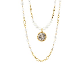 Crystal & Pearl Simulant Gold Tone Layered Necklace