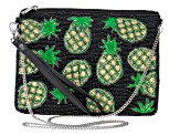 Black & Green Beaded Silver Tone Pineapple Clutch