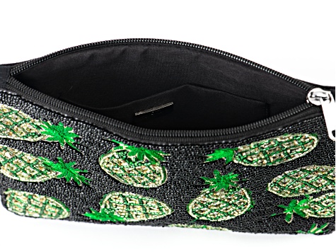 Black & Green Beaded Silver Tone Pineapple Clutch