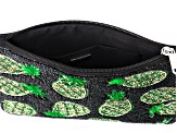 Black & Green Beaded Silver Tone Pineapple Clutch