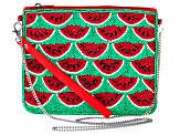 Green & Red Beaded Silver Tone Watermelon Clutch