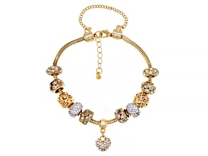 White Crystal Gold Tone Heart Charm Bracelet