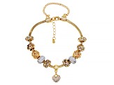 White Crystal Gold Tone Heart Charm Bracelet