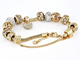 White Crystal Gold Tone Heart Charm Bracelet