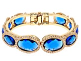 Blue Sapphire Color Glass & Cubic Zirconia Brass Cuff Bracelet