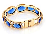 Blue Sapphire Color Glass & Cubic Zirconia Brass Cuff Bracelet