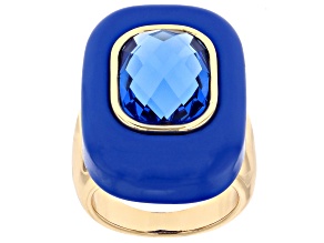 Blue Sapphire Color Glass & Enamel Brass Ring