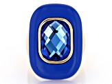 Blue Sapphire Color Glass & Enamel Brass Ring