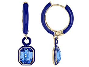 Blue Sapphire Color Glass & Enamel Brass Charm Earrings