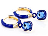 Blue Sapphire Color Glass & Enamel Brass Charm Earrings