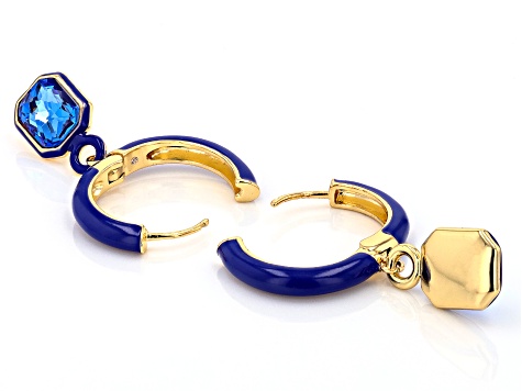 Blue Sapphire Color Glass & Enamel Brass Charm Earrings