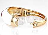 Fuchsia Glass & White Enamel Gold Tone Bangle Bracelet