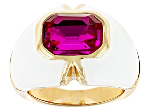 Fuchsia Glass & White Enamel Gold Tone Ring