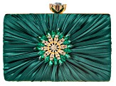Multi Color Crystal Gold Tone Green Fabric Clutch