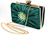 Multi Color Crystal Gold Tone Green Fabric Clutch