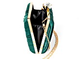 Multi Color Crystal Gold Tone Green Fabric Clutch