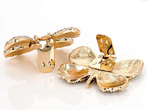 Crystal Gold Tone Butterfly Set of 2 Shoe Clips