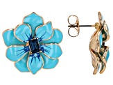 Multi-Color Crystal & Enamel Gold Tone Set of 3 Flower Stud Earrings