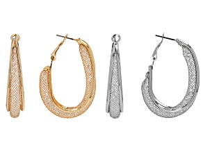 Crystal Gold and Silver Tone Set of 2 Hoop Earrings