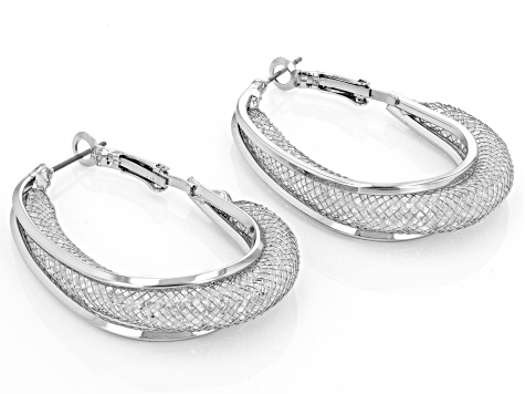 Crystal Gold and Silver Tone Set of 2 Hoop Earrings