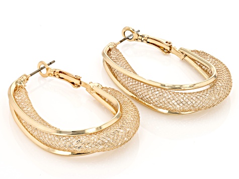 Crystal Gold and Silver Tone Set of 2 Hoop Earrings