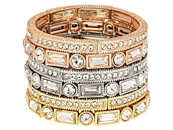 Picture of White Crystal Three-Tone Stretch Bracelet Set Of 6