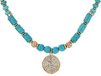 Picture of Turquoise Simulant and Crystal Gold Tone Necklace