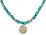 Turquoise Simulant and Crystal Gold Tone Necklace